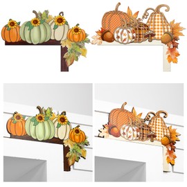 Cinnvoice 2 Pcs Pumpkin Door Corner Decor Autumn Door Frame Decor Thanksgiving Topper Fall Decorations for Home Wooden Pumpkin Ornament for Window Home Office Corner Autumn Harvest Decoration Supplies
