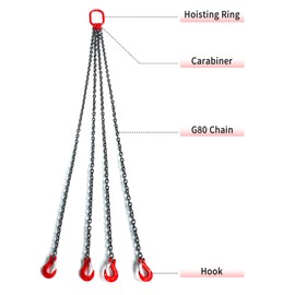 Pindex 1/4 Inch X 5 Ft Chain Slings for Lifting, G80 Alloy Steel Lifting Sling Hoist 3 Ton with 4 Leg Grab Hooks, 5 Feet