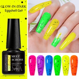 MEET ACROSS Glow in the Dark Eggshell Gel Nail Polish Set, 6 Colors Luminous Neon Gel Nail Polish Fluorescent Bright Colors Hot Pink Yellow Purple Nail Polish Soak off Nail Art Manicure Salon