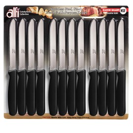 Alfi All-Purpose Knives Aerospace Precision Rounded Tip - Home And Kitchen Supplies - Serrated Steak Knives Set | Made in USA (Classic Black, 12 Pack)