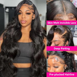 virginess 13x4 Body Wave Lace Front Wigs Human Hair Pre Plucked 180% Density HD Transparent Lace Frontal Wigs Human Hair for Women Glueless Wigs Human Hair With Baby Hair 28 Inch