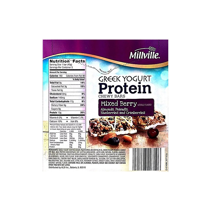 Milleville Greek Yogurt 10g Protein Chewy Bars (Mixed Berry)