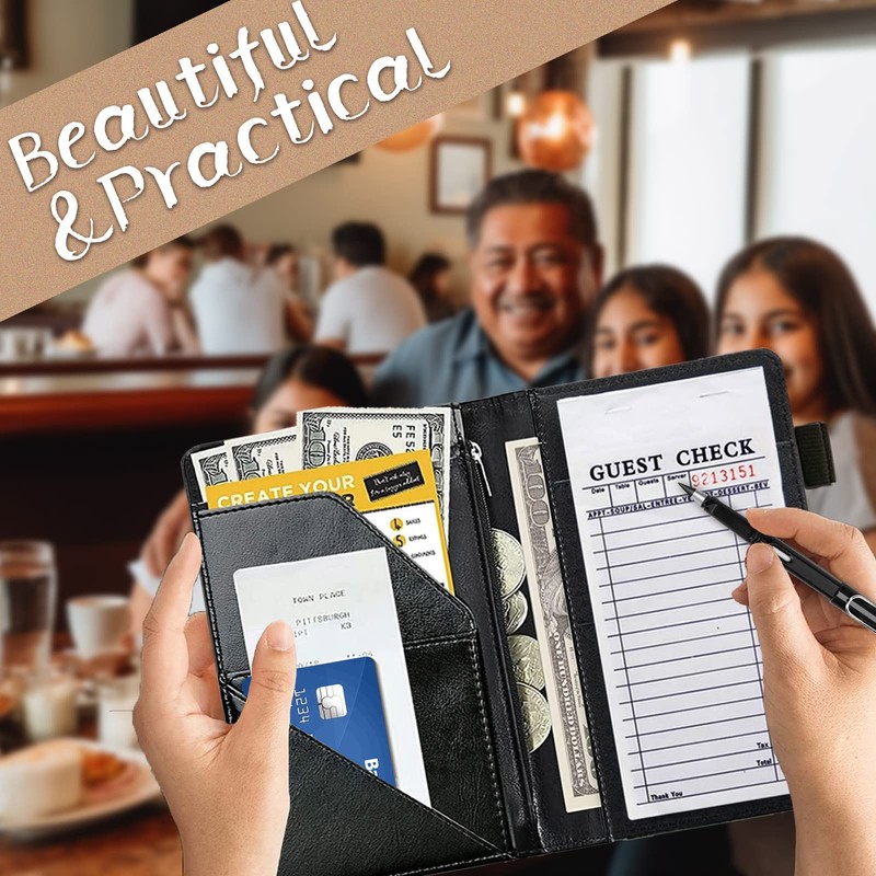 Server Book for Waitress,Leather Waitress Book Organizer with Zipper Pocket