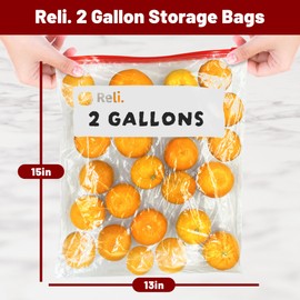Reli. 2 Gallon Slider Bags (50 Count) 13x15 inch Jumbo Food Storage Bags, 2 Gallon | Slider, Write on Label | 2Gal Sliding Storage | Extra Large Clear w/Red Sliding Closure for Food