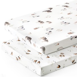 Pack n Play Sheets Fitted 2 Pack, Stretchy Ultra Soft Jersey Knit Pack and Play Sheets, Universal Fitted Portable/Mini Crib Mattresses Snug and Safe, Stylish Pattern for Boy and Girl