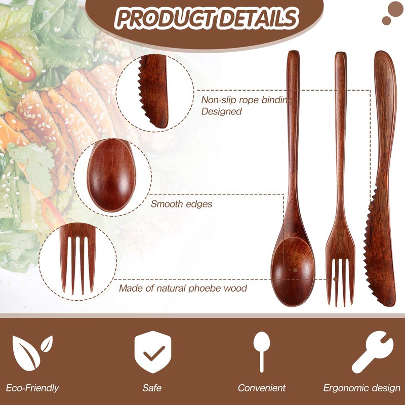 Geiserailie 12 Pcs Wooden Utensils for Eating Wooden Spoon Fork