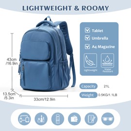 SEAFEW School Backpack for Men Women College High School Bag Lightweight Laptop Bookbag Water Resistant Casual Daypack for Boys Girls for Travel Work C6- Dark Blue