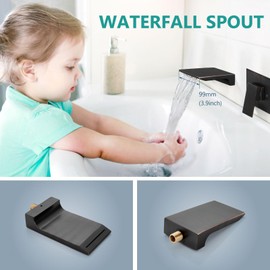 Aolemi Wall Mount Bathroom Faucet Single Handle Wall Mounted Tub Filler Sink Faucet with Waterfall Spout Brass Rough-in Valve Included,Oil Rubbed Bronze