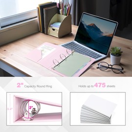 Ospelelf Leather Mini Binder Vintage Hardcover 2 Inch Rings, Professional Small 3 Ring Binders Organizer Suitable for 5.5" x 8.5" Documents, Binder Dividers with Tabs, Pink