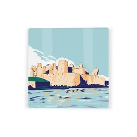 Wales Ceramic Coaster Set - UK Welsh Landmarks/Landscapes Square Set of Four (4) Coasters Gift