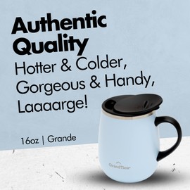 GRANDTIES Isolierter Kaffeebecher mit Griff – Schiebedeckel für spritzwassergeschützte 473 ml -Form Thermosbecher mit doppelwandigem Vakuum-Edelstahl, hält Getränke heiß & kalt – Glacier Lake
