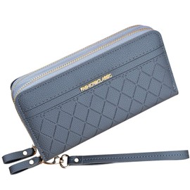 Women's Wallet with Double Zip, Polyurethane Leather Phone Wallet, Large Capacity, Long Clutch Purse with Multiple Card Slots and Wrist Strap, Grey (grey 1)