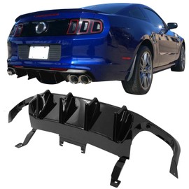 IKON MOTORSPORTS, Rear Diffuser Bumper Lip Compatible with 2013-2014 Ford Mustang Shelby GT500, GT500 Style Gloss Black PP Rear Bumper Lip Spoiler Diffuser W/ V4 Style Shark Fins