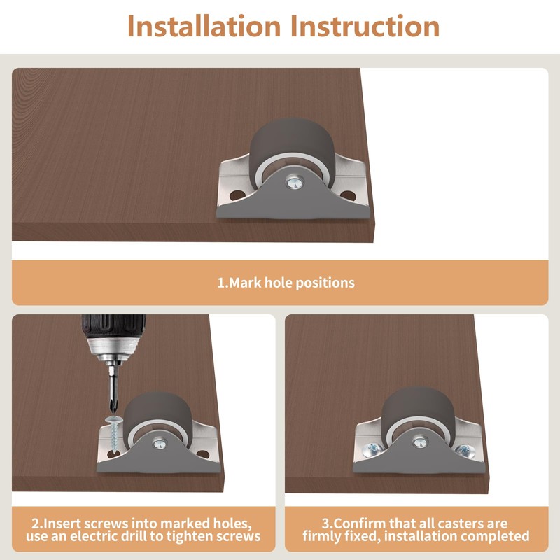 Chegulu 1" Mini Low Profile Fixed Plate Casters, TPR Furniture