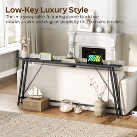 YATINEY 70.9" Skinny Console Table with Power Outlets, 5.9" Sofa Tables Narrow Long, Industrial Behind Couch Table, for Hallway, Entryway, Living Room, Black CT185UBB
