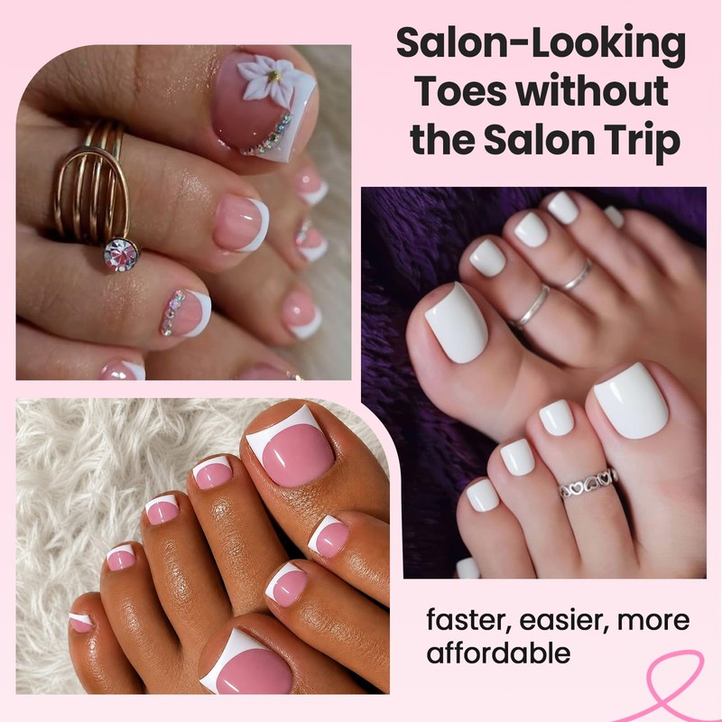 Gel Toe Nail Press ons kit with UV Light, French