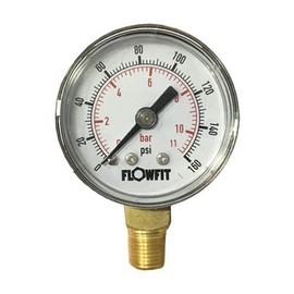 Flowfit Hydraulic Pressure Gauge, Dry, 50mm Dial Size, 1/4" Base Entry (0-160 PSI (11 Bar))