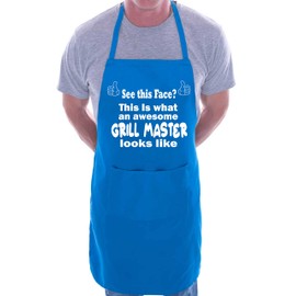Print4U Awesome Grill Master Novelty Funny Apron BBQ Slogan Baking Cooking Blue