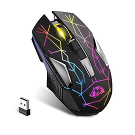 X18 Ratón inalámbrico para Juegos 2.4G Recargable 600mAh Larga Vida útil 7 Luces RGB 2400 dpi, Ahorro de energía Inteligente, Clic silencioso,...     