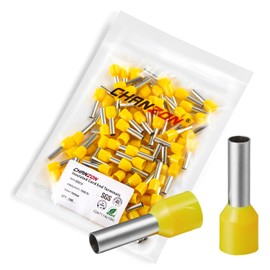 Chanzon 100pcs Insulated Nylon Ferrule 10AWG(6.0mm²) Wire E6012 Terminal Ends Pure Copper Color Yellow Nylon(PA) Insulated
