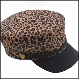 White Fang CZ208 Women's Marine Cap, Leopard Print, Newsquet, Black, Hat, Outing, Travel, Cosplay,, coffee