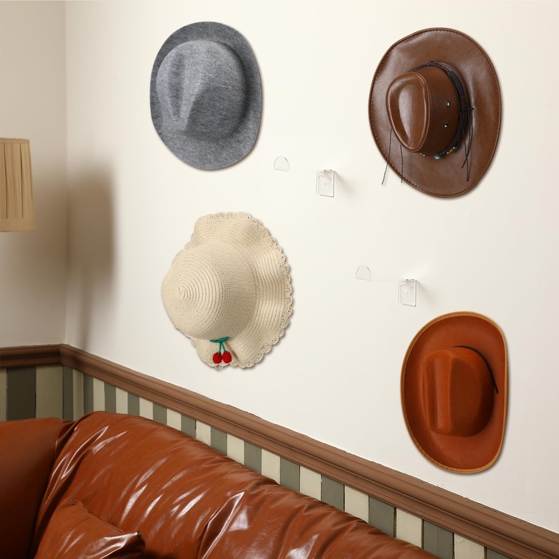 Beeveer 8 Pcs 4 Inch Hat Hooks for Wall Cowboy