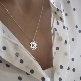 WANDA PLATA Necklace with letter for women, ladies 925 sterling silver, chain pendant letter, pendant initials with 45 cm chain, jewellery gifts, Silver, No Gemstone