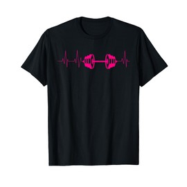 Cute Fitness Lover Gym Workout Heartbeat Designs Barbell Weightlifting Gift Men Women Cool Bodybuilding T-Shirt