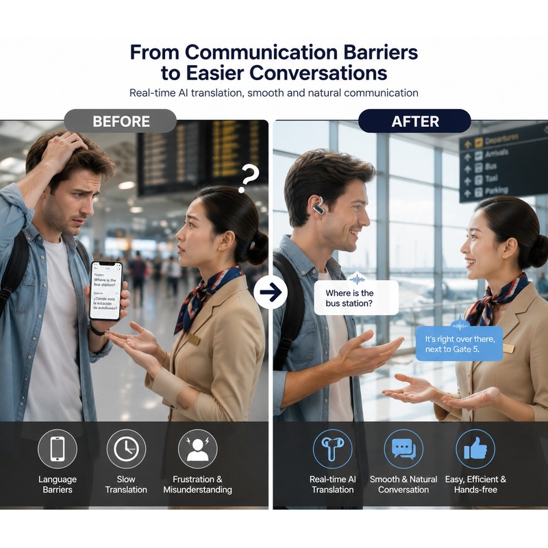 AI Translation Earbuds for Travel & Business – 144-Language Real-Time