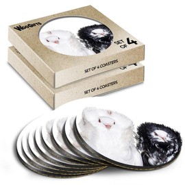 8 x Round Coasters - Black & White Jacobin Pigeon Pair Cork Backed MDF Glossy Tea Coffee Accessory #50265