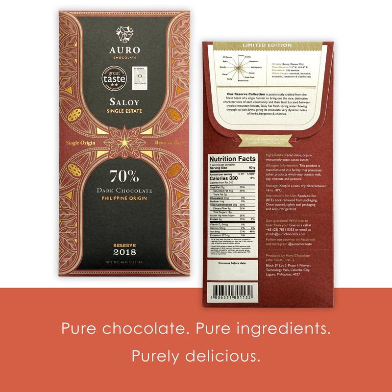 Auro Reserve Saloy 70% Dark Chocolate 3 Pack - Filipino