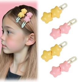 3D Star Hair Clips Women 2.36'' Cute Barrettes Y2K Kawaii Duckbill Clips for Girls Non-Slip Colorful Hair Accessories for Birthday Back to School - 4 Pack, Pink/Yellow