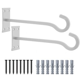 QIEGL 10inch Heavy Duty Plant Hangers Outdoor or Indoor Bird Feeder Hanger Shepherd Hooks 2pcs White Metal Wall Hook for Hanging Plant Bracket, Lantern, Flower Basket, Wind Chimes