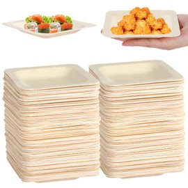 100 Pcs Disposable Square Wooden Plates, Appetizer Serving Dishes, Elegant Food Storage Trays, 4.9×4.9×0.6"