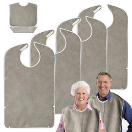 Pack of 4 Adult Bibs, Bibs for Seniors, Reusable, Washable, Adjustable, Waterproof Bibs, Adult Bibs with Crumb Catcher, Unisex Clothing Protection for Older Men, Women, 4 x brown