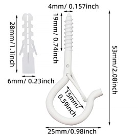 Mostantu 25 Pack White Q-Hanger Hooks with Safety Buckle, 25Pcs Windproof Cup Screw Hooks and 25Pcs Plastic Install Anchor and Wing Nut Driver for String Lights Hanging Christmas Lights, Plants