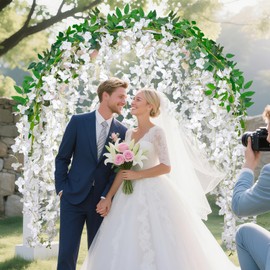 Fezaphy Wisteria Artificial Flower Garland Vine, 2PCS 30Branches Fake Flowers White Wisteria Garlands Hanging Vine Faux Silk Flowers for Wedding Arch Bedroom Home Garden New Year Party Wall Decoration