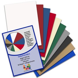 50 DIN A4 Paper Sheets Colour Mix Pack 3 - Plano Sheet - 10 Colours - 240 g/m² - 21 x 29.7 cm - Craft Sheet Clay Paper Photo Card Craft Paper Clay Card - FarbenFroh
