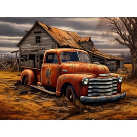 Generic Old Rusted Truck and Wood House 5D Diamond Art Painting for Adults Full Drill Round Diamond Paint by Number Kits for Beginners Gems Cross Stitch for Wall Decor 11.8x15.8inch(3)