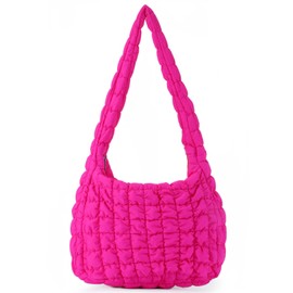 GOKTOW Puffy Tote Bag Quilted Purse for Women Large Soft Buffer Bag Nylon Handbag Padded Shoulder Hobo Bag, pink
