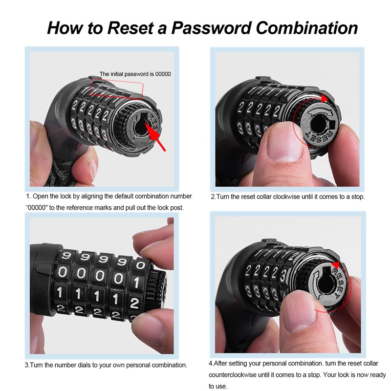 Monotre Bike Chain Lock, 5-Digit Resettable Combination Heavy Duty Anti-Theft