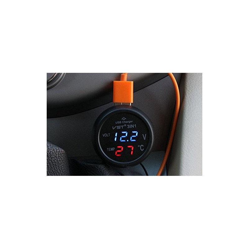 Origin VST3GR Compact In-Car Voltage Thermometer USB Charging Compatible with