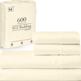 SGI bedding 600 Thread Count 4 Piece 100% Egyptian Cotton Twin XL Size Sheets Set, 15" Deep Pocket Sheet Set, Premium, Breathable, Soft and Hotel-Quality Luxury Sheets - Cream