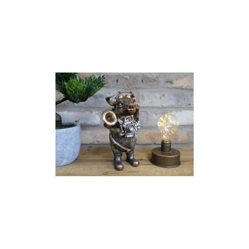Gold Steampunk Pig Figure Art Farm Animal Sculpture Metallic Ornament