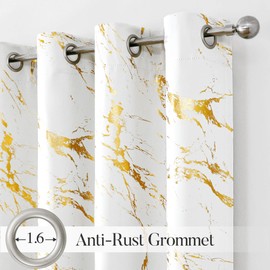 WUBODTI Marble White 100% Blackout Curtains 108 Inch Length 2 Panel, Metallic Gold Printed Grommet Thermal Insulated Curtain Abstract Decor Drapes for Bedroom Dining Room Living Room 52" W x 108" L