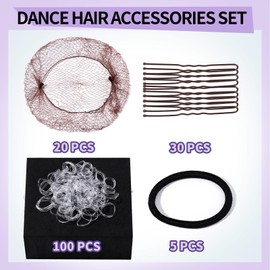 YGDZ Hair Nets for Buns, Dance Hair Accessories Kit with Hair Pins, Elastic Hair Ties, Invisible Hair Net for Ballet Girls Dance Buns, Ballet Bun Maker for Dance Competition, Brown