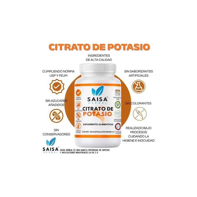 Citrato Magnesio Potasio 240 Cápsulas Saisa Herbal Suplemento Alimenticio Energía