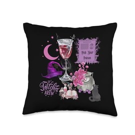 Pick Your Poison Witches Brew Cocktail Cauldon Black Cat Throw Pillow