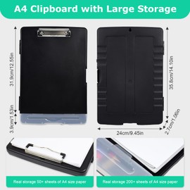 Marte Vanci Clipboard with Storage, Plastic Nursing Clipboard Folder with Pen Holder Heavy Duty Portable A4 File Storage Folder Box Writing Clip Board for School Office Work Medical Personnel Black