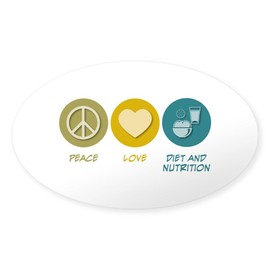 CafePress Peace Love Diet and Nutrition Oval Sticker Oval Car Bumper Sticker